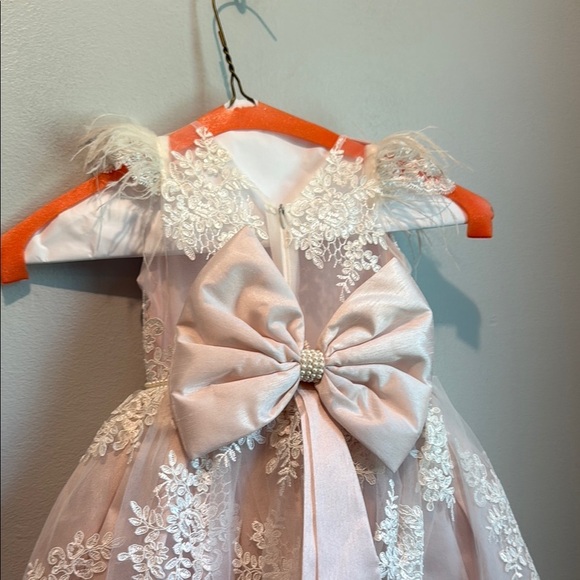 12 Months Sequin and Lace Pink Dress with Floral Embroidery Train Pearl Belt - Picture 13 of 16